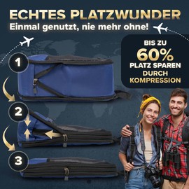 FiRiO® Compression Packing Cubes Set for More Space in Backpack & Suitcase, Packing Cube with Compression as Perfect Backpack Organiser, Packing Bags Set Including Compression Bag with Wet Compartment