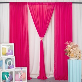 DUOBAO 2 Panels 5ft x 10ft Hot Pink Backdrop Curtains Chiffon Backdrops Fabric Drapes for Wedding Arch Party Stage Decoration Canopy Bed Two Pages Curtains, Fuchsia