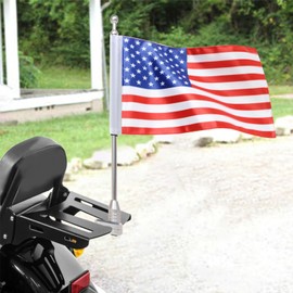 TURERTIYER Motorcycle US Flag + Chrome Sliver Flag Pole Mount for Luggage Rack Vertical for Honda Goldwing GL1500 GL1200 GL1800 2001-2012