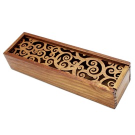 Abcsea Pack of 1 Retro Elegant Wooden Pencil Case, Pen Holder Made of Wood, Pen Case, Wooden Box, Wooden Case - Grass Rolls