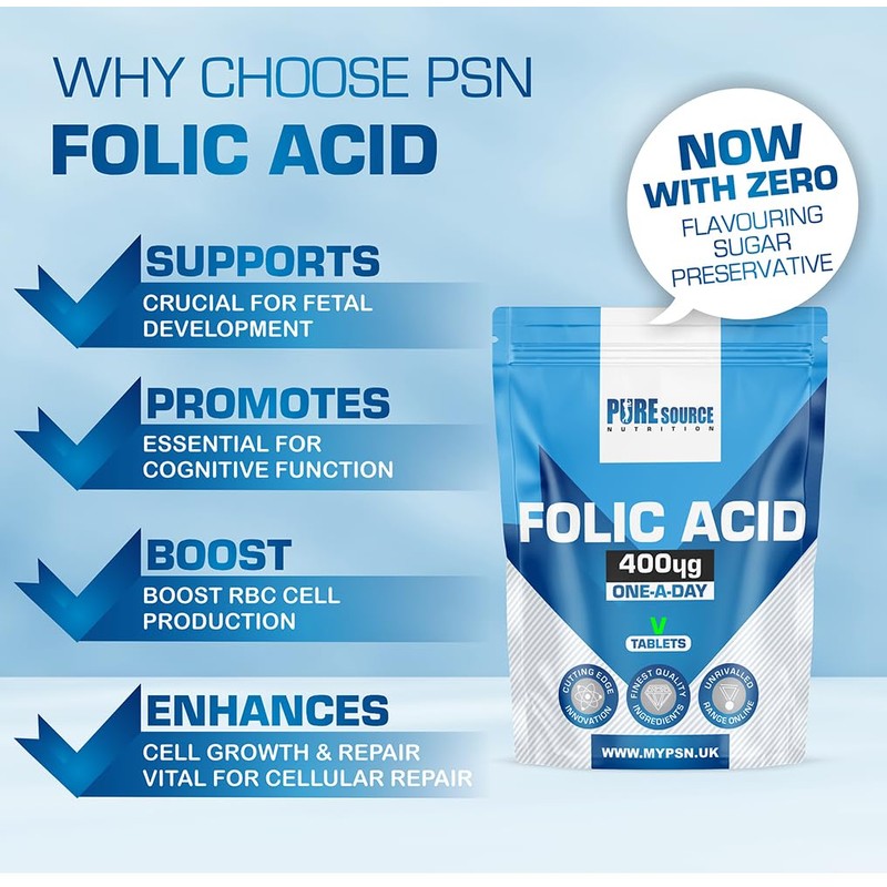 Folic Acid Tablets 400 mcg Vegan Vitamin B9 Tablets -