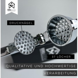 EdelKüche Premium Knoblauchpresse für Knoblauch & Ingwer (ohne Schälen) | Spülmaschinenfest | Ingwerpresse, Küchenutensil, Küchenwerkzeug | Praktisch und Pflegeleicht | Einfaches Pressen (Chrom)