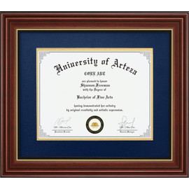 CORE ART Diploma Frame Display 11x14 Documents with Navy Mat or 15x18 Pictures without Mat, Real Wood Wall Frame with Tempered Glass(Chocolate Brown)
