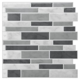 LONGKING Peel & Stick Backsplash Tile for Kitchen, Gray Stick on Tile (10 Sheets)