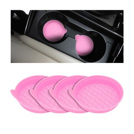 XINLIYA 4PCS Car Cup Holder Coasters, Non-Slip Silicone Vehicle Recessed Water Bottle Mats, Soft Sift-Proof Spill Automotive Interior Cup Pad Accessories, Universal for SUV, Truck, RV (Pink)