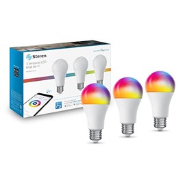 Steren SHOME-1203 3 focos LED Wi-Fi multicolor, de 10 W, 2.4 GHz, luz RGB, dimeable desde app, para socket E27, compatible con Alexa y Google...      