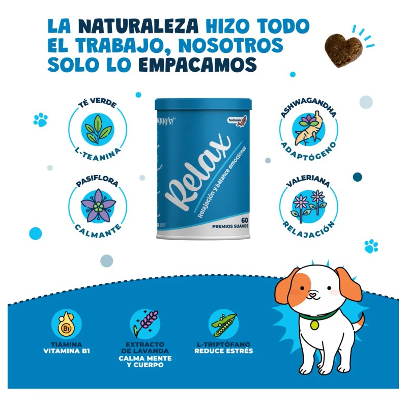Waggys® Relax Suplemento Natural Para Estrés Y Ansiedad 60pz