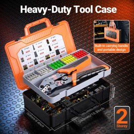 Ratchet Crimping Tool Kit with Crimper,18–14 AWG Wire Crimper, IP67 Waterproof Automotive Electrical Connectors 1/2/3/4/5 Pin & Terminal Removal Tools for Motorcycle, Marine, Boat