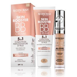 Deborah Milano BB Cream Skin Booster, SPF 15, 03 Sand, mit Vitamin C, zweite Haut, 30 ml und 24-Stunden-Perfect All-Over, flüssiger Concealer, 05 Bernstein, wasserfest und langanhaltend, 5,5 g
