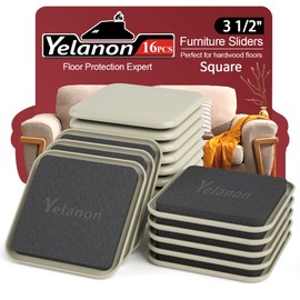 Yelanon Furniture Sliders - 16 pcs-3 1/2” Square Furniture Sliders for Carpet Furniture Pads Hardwoods Floors, Heavy Duty Furniture Movers Sliders,Furniture Moving Pads, Carpet Protectors