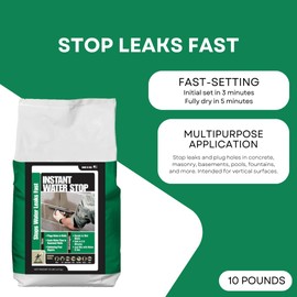 Akona Instant Water Stop for Concrete & Masonry - Stop Leaks, Plug Holes, & Stop Seepages, Great for Pools, Fountains, Cracks, & More, Dry in 3-5 Minutes, Bonds to Wet Surfaces (10 Pound, 1)