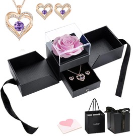 FOHEEL Valentines Day Gifts Forever Preserved Rose Love Box Regalos para Mujer Eternal Roses Anniversary Weetest Birthday Surprise Sweetest Day Gifts for Mom Girlfriend Jewelry Necklace Earring