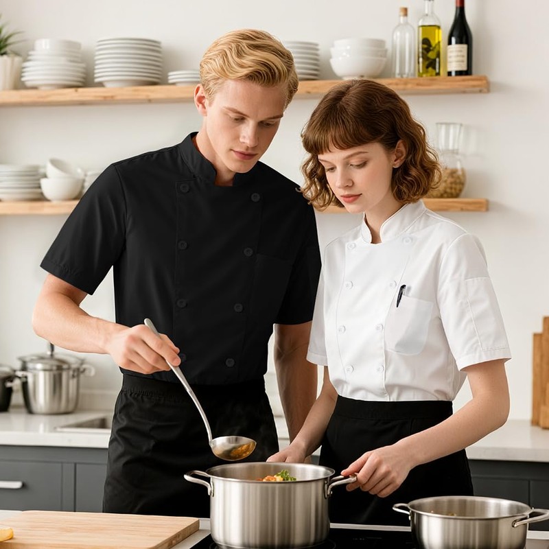 DiULi Chef Jacket, Unisex Chef's Short Sleeve Jacket Professional Lightweight