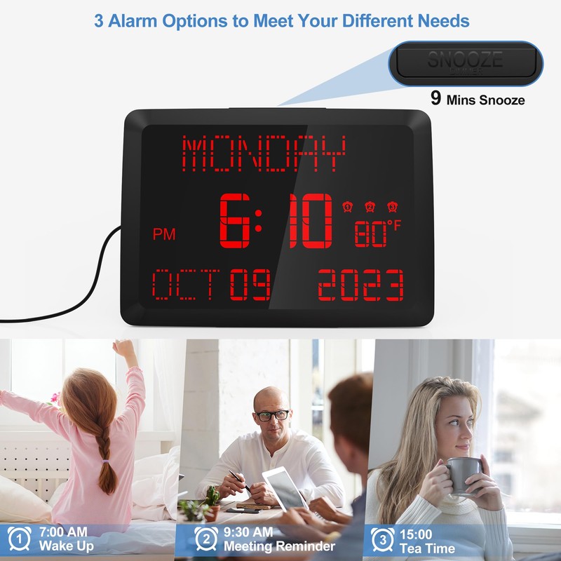 Raynic Digital Clock, 11.5" Large Display Digital Wall Clock,Adjustable Brightness