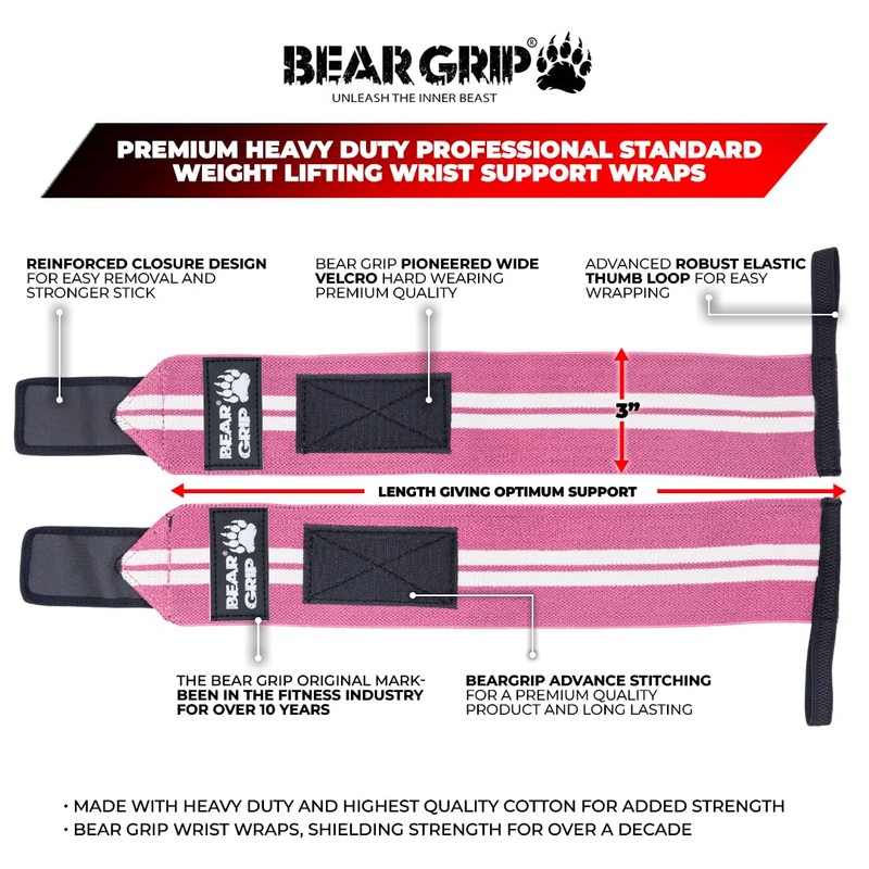 BEAR GRIP - Weight lifting wrist support wraps (Sold in