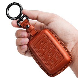 Tukellen for Jeep Key Fob Cover Leather,Leather Key Case Protector Compatible with Grand Cherokee Grand Wagoneer 2021-2025 (Brown)