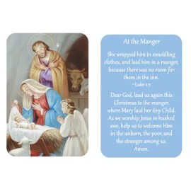 *X'mas Holy Card/Wallet Size-"At The Manger"Angel & Baby Jesus*Mary*Jos