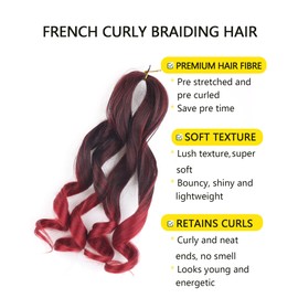 Burgundy Braiding Hair Short French Curl Braiding Hair for Kids 8 Inch 8 Packs Wavy Pre Stretched Curly Braiding Hair French Curls Box Braids with Curly Ends (8 Inch,Tbug)