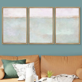 SIGNWIN Framed Canvas Print Wall Art Set Grunge Multicolor Pastel Landscape Shapes Abstract Illustrations Modern Art Decorative Nordic Chic Zen for Living Room, Bedroom, Office - 16"x24"x3 Natural