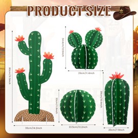 AceOrbit 4 Set Green Cactus Cutouts Jointed Cardboard 3D Cactus Cardboard Cutouts Decorations for Mexican Fiesta Western Cowboy Theme Party Cinco De Mayo Prop Hawaiian Pool Party Desert