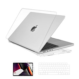 EooCoo Compatible for Newest MacBook Pro 14 Inch Case 2021 A2442 M1 Pro M1 Max Chip, Hard Case with Keyboard Cover, Screen Protector - Crystal Clear