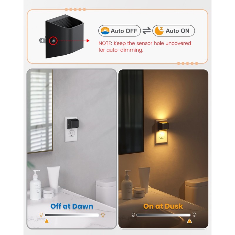 NIORSUN Night Lights Plug Into Wall, Auto Brightness Sensor Night