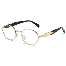 YAMEIZE Retro Oval Blue Light Blocking Glasses Women Men Small Gold Round Blue Light Glasses Vintage 90s for Computer (Gold Clear)