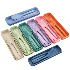 Jiayaus 8 Stück Reisebesteck mit Etui, Wiederverwendbare Gabeln Löffel Messer Set Geschirr, Tragbare Utensilien Besteck Set, Spoon Cutlery für Kinder Erwachsene Mittagessen Reisen Picknick Camping