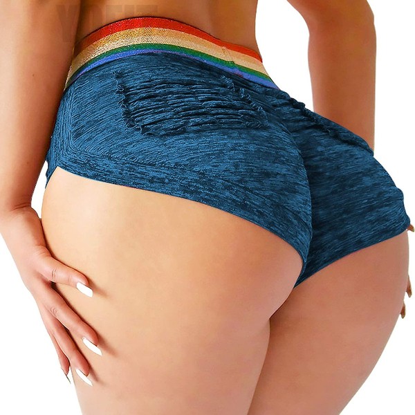 YOFIT Booty Shorts for Women Sexy Slutty Butt Scrunch Twerk Shorts Daisy Dukes Cute Athleisure Shorts Blue S