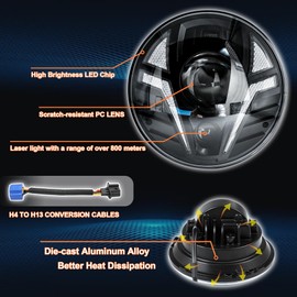 HENGTUAOTO 7inch LED Motorcycle Headlight Laser Light with White DRL Amber Turn Signal Compatible with Street Glide,Softail Heritage,Road King,Electra Glide