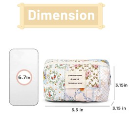 AIXXCUVQ Checkered Floral Makeup Bag Soft and Comfortable Cotton Cosmetic Pouch Soft and Comfortable Touch Aesthetic Makeup Bag, A