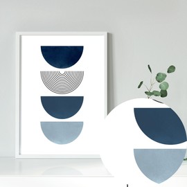 Mid Century Wall Art Set | Set of 3 Prints | Navy Blue Wall Art | Blue Home Decor | UNFRAMED | A2, A3, A4 (A2)