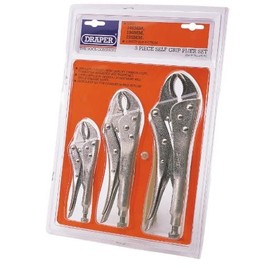 Draper Draper 3 Piece Plier Set 140mm,185mm 220mm | Self Grip Hand Tool Kit | Carbon Steel Curved Jaw Pliers | 14040