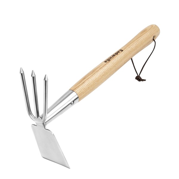 Hoe and Cultivator Garden Rake Hand Tiller Tool Wood Handle Double Sided Cultivator Versatile Tool for Digging,Loosening Soil,Weeding,Breaking Up Soil,Cultivating,Preparing Seedbeds Combination Garden