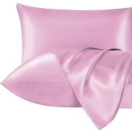 Lazzaro Satin Silk Pillowcases for Hair and Skin - Hypoallergenic Silk Pillow Cases 2 Pack with Envelope Closure - Ultrasoft Standard Size Pink Silk Pillowcases (50 x 75 cm)