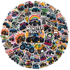 64pcs Monster Truck Stickers - Cool Vinyl Decals Pack for Kids & Toddler, 2-3 Inch Waterproof Designs for Phone Cases, Laptops, Luggage, Birthday Parties, Picnic Crafts, and Daily Decoration