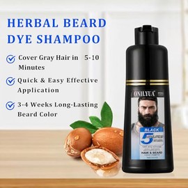 Fvquhvo Champú para Hombre para Barba y Tinte para Cabello Negro 3 En 1 - Colorante Herbal de Larga Duración para Cabello Gris, Bigote y Barba En Minu
