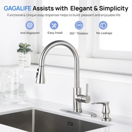 GAGALIFE Kitchen Sink Soap Dispenser - Brushed Nickel Sink Soap Dispenser Pump with 13 Ounce Bottle, Refill from The Top, Counter Soap Dispenser, Built in Soap Dispenser for Kitchen Sink