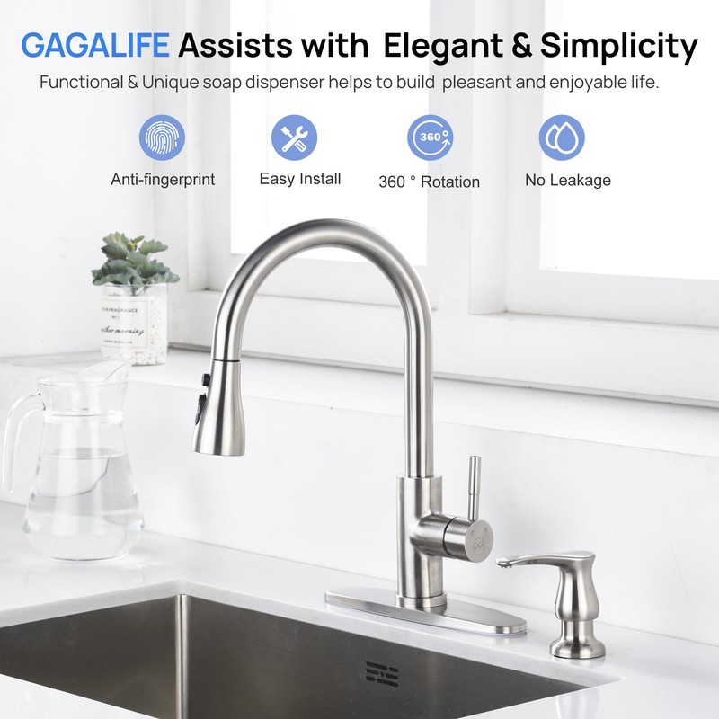 GAGALIFE Kitchen Sink Soap Dispenser - Brushed Nickel Sink Soap