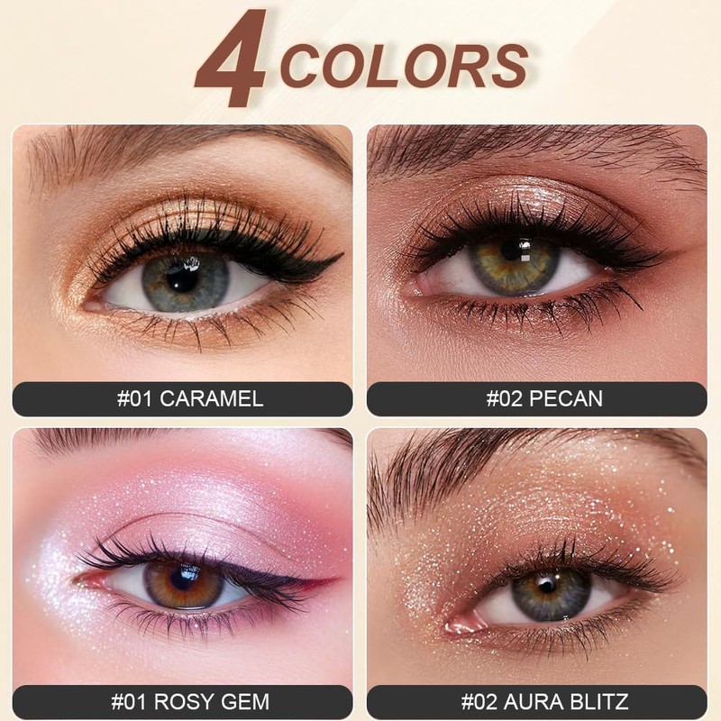 BUTBU 4PCS Eyeshadow Stick, Shimmer Eye Shadow Stick, Crystal Jelly
