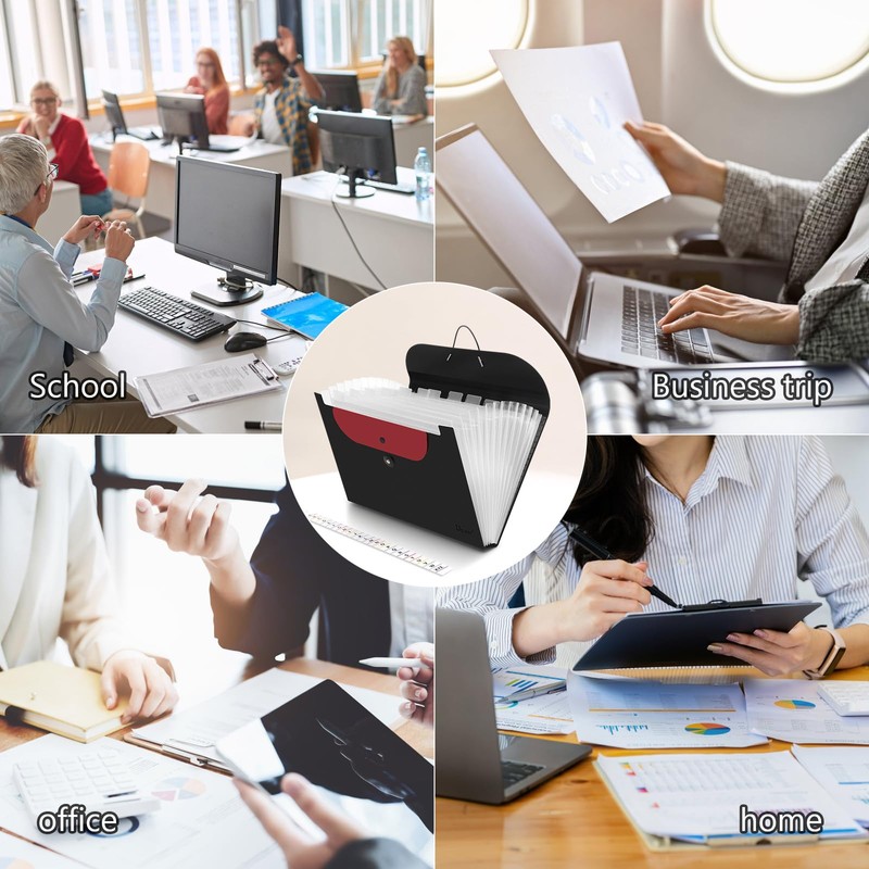 Uquelic A4 Document Folder, Expanding Folder with 13 Compartments, Folder