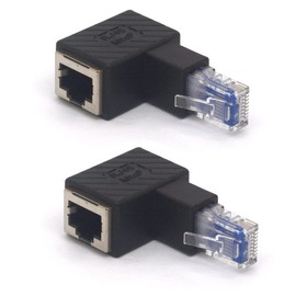 HTGuoji Angled RJ45 Ethernet Adapter, 90 Degree RJ45 8P8C Male to Female Cat5e Cat6 Network Patch Connector 2PCS (Up)