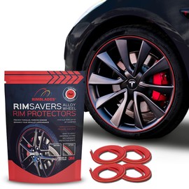 Rimsavers Red Alloy Wheel Protectors | ONLY FOR FLAT EDGED Wheels | 3 Colours Available | Durable Rim Guards | Car Wheel Scratch Protection | Rim Protection