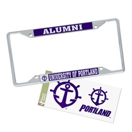 Desert Cactus University of Portland Car Accessories Metal License Plate Frame and Sticker for Front or Rear of Car (Sticker Frame Combo - Alumni)