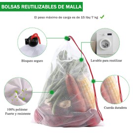 Bolsas reutilizables de malla 24PCS, bolsa de compras ecológica, bolsas de comestibles, lavable y transparente para Almacenamiento frutas, vegetales, Regalo y juguetes - 3 tamaños