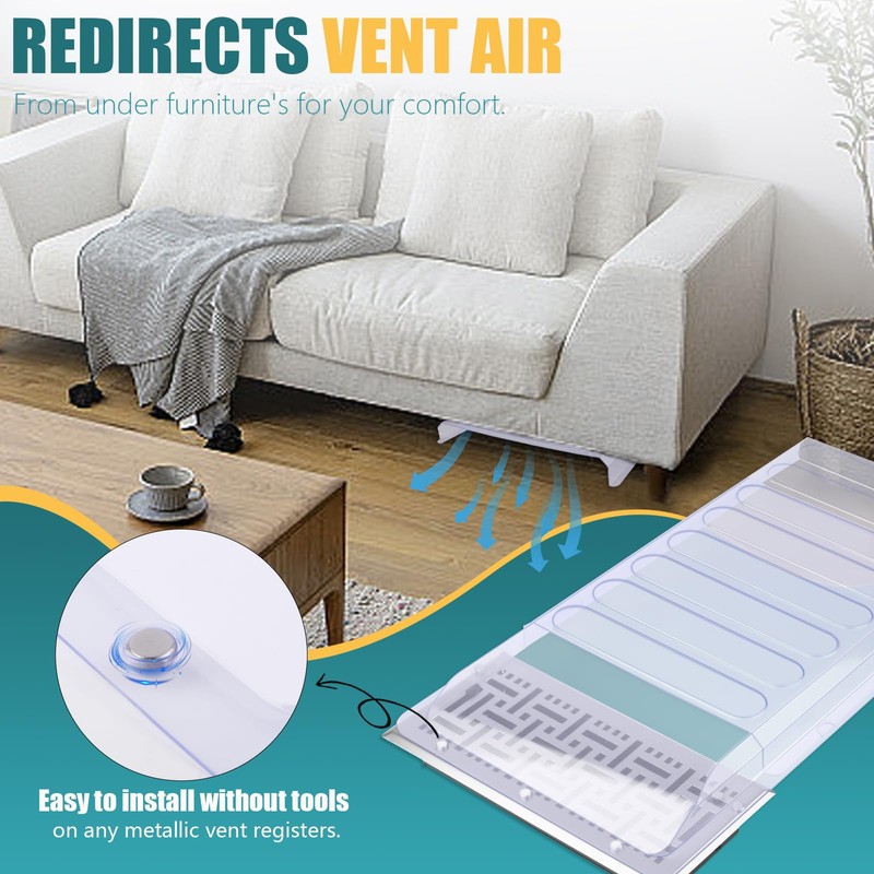 2 Pack Magnetic Air Vent Extender for Under Furniture with