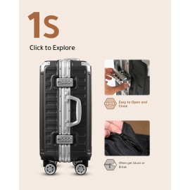 LUGGEX Carry On Luggage with Aluminum Frame, 36L Polycarbonate Zipperless Lug...