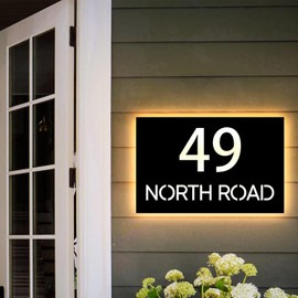 Custom Solar Backlit House Address Sign for Outside, Modern Waterproof RGB Backlighting Address Numbers and Street Name House Door Sign,Customizable House Number Sign for Exterior