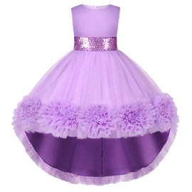 BUNNY LULU Knee-Length Girls Dress Sloping Shoulder Bridesmaid Wedding Princess Children's Bow Birthday Ball Party Show Evening (7-8Years, Lavender)