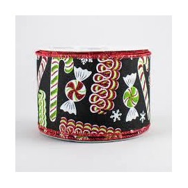 Ribbon Candy Christmas Wired Edge Ribbon - 2.5" x 10 Yards (Black)